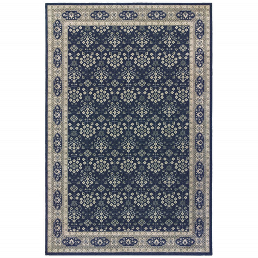 10'X13' Navy And Gray Floral Ditsy Area Rug