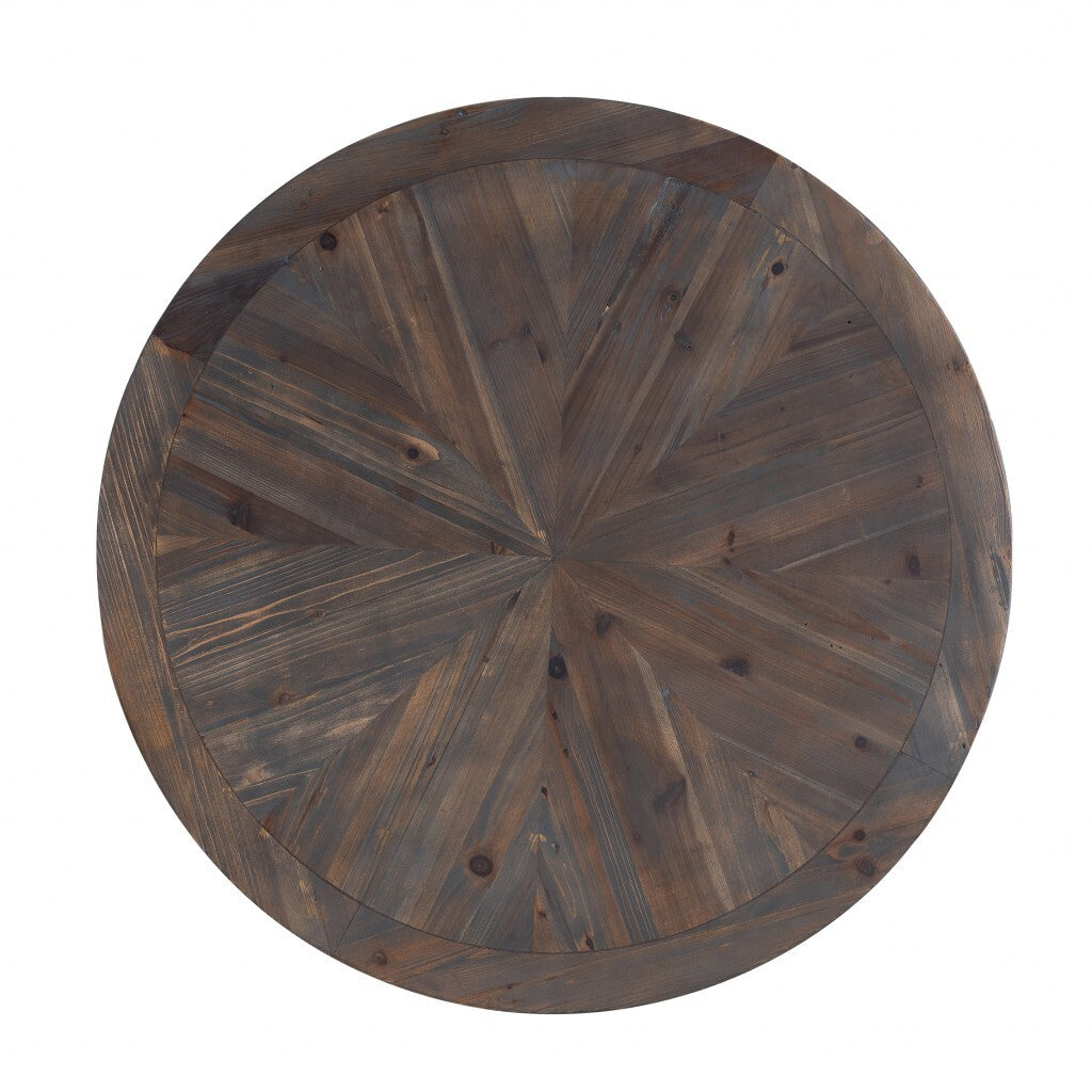 36" Natural And Brown Reclaimed Wood And Metal Round Coffee Table