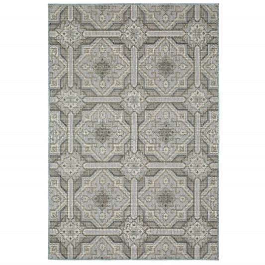 10' x 13' Blue and Gray Geometric Stain Resistant Indoor Outdoor Area Rug