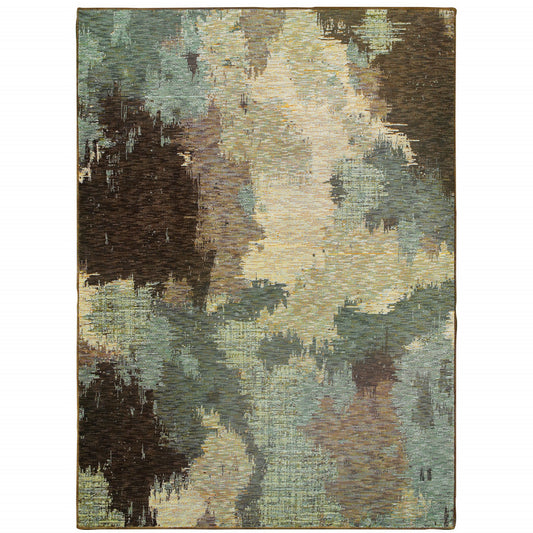 6' X 9' Blue And Brown Abstract Power Loom Stain Resistant Area Rug
