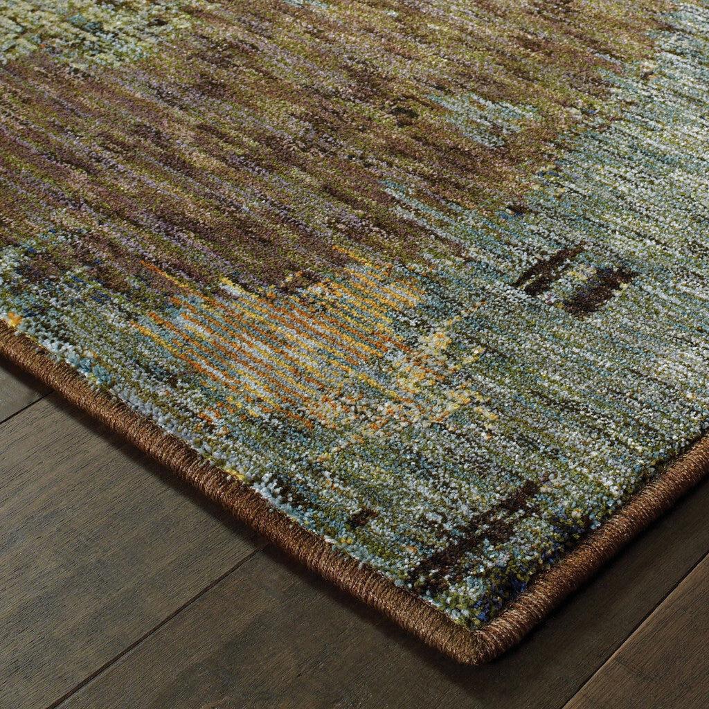 6' X 9' Blue And Brown Abstract Power Loom Stain Resistant Area Rug
