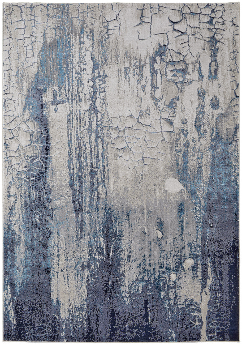 12' X 15' Ivory Blue And Black Abstract Power Loom Distressed Area Rug