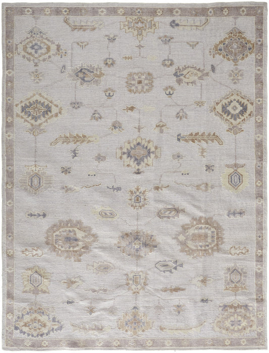 10' X 14' Ivory And Orange Floral Hand Knotted Stain Resistant Area Rug