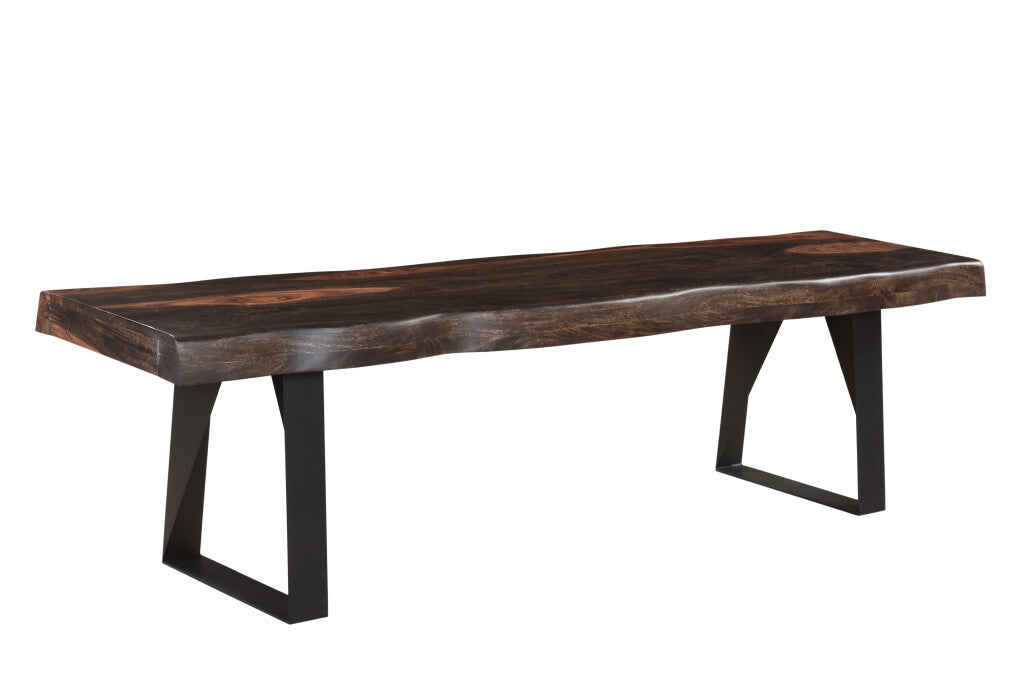 70" Dark Brown And Black Solid Wood Dining bench