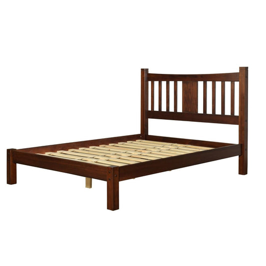 Queen Farmhouse Style Solid Wood Platform Bed Frame with Headboard in Cherry