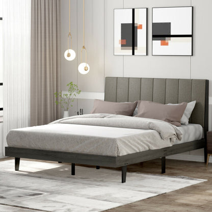 Queen Size Upholstered Bed Frame with Tufted Headboard - Color: Gray