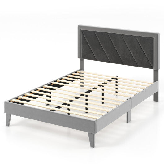 Twin/Full/Queen Platform Bed with High Headboard and Wooden Slats-Full Size - Color: Black & Gray - Size: Full Size