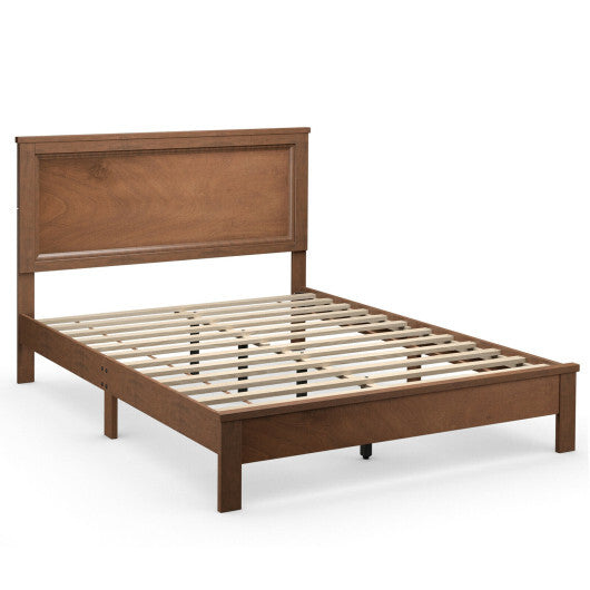 Full Size Platform Slat Bed Frame with High Headboard-Walnut - Color: Walnut - Size: Full Size