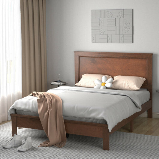 Full Size Platform Slat Bed Frame with High Headboard-Walnut - Color: Walnut - Size: Full Size