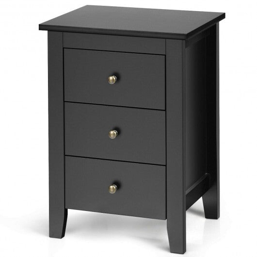 2 pcs Nightstand End Beside Table Drawers-Black - Color: Black
