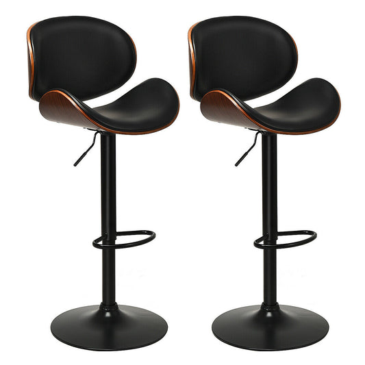 Set of 2 Adjustable Swivel PU Leather Bar Stools with Curved Footrest - Color: Brown