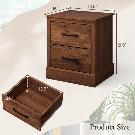 Wood Compact Floor Nightstand with Storage Drawers-Rustic Brown - Color: Rustic Brown