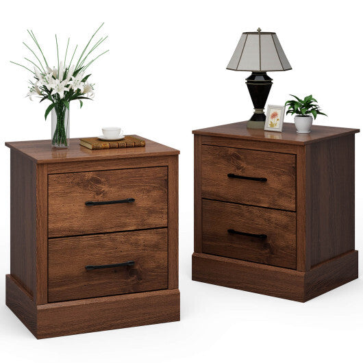 Wood Compact Floor Nightstand with Storage Drawers-Rustic Brown - Color: Rustic Brown