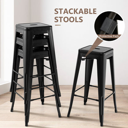30 Inch Bar Stools Set of 4 with Square Seat and Handling Hole-Black - Color: Black