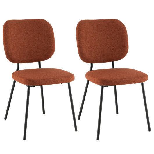 Set of 2 Modern Armless Dining Chairs with Linen Fabric-Orange - Color: Orange