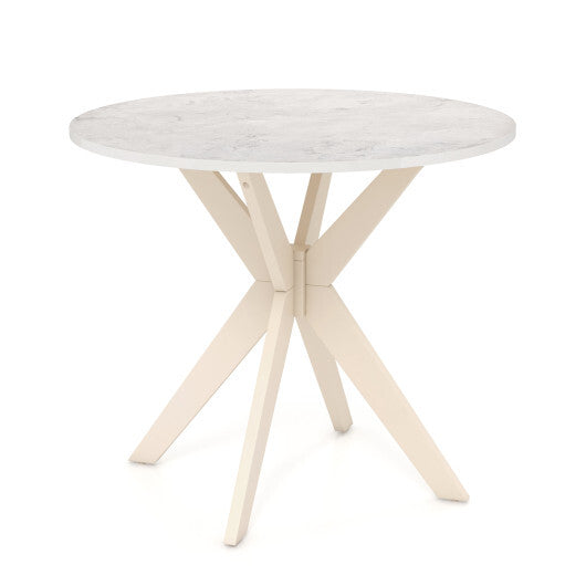36-Inch Mid Century Modern Kitchen Table with Faux Marble Tabletop and Solid Rubber Wood Legs-White - Color: White