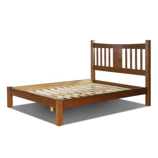 King Farmhouse Style Solid Wood Platform Bed Frame with Headboard in Walnut